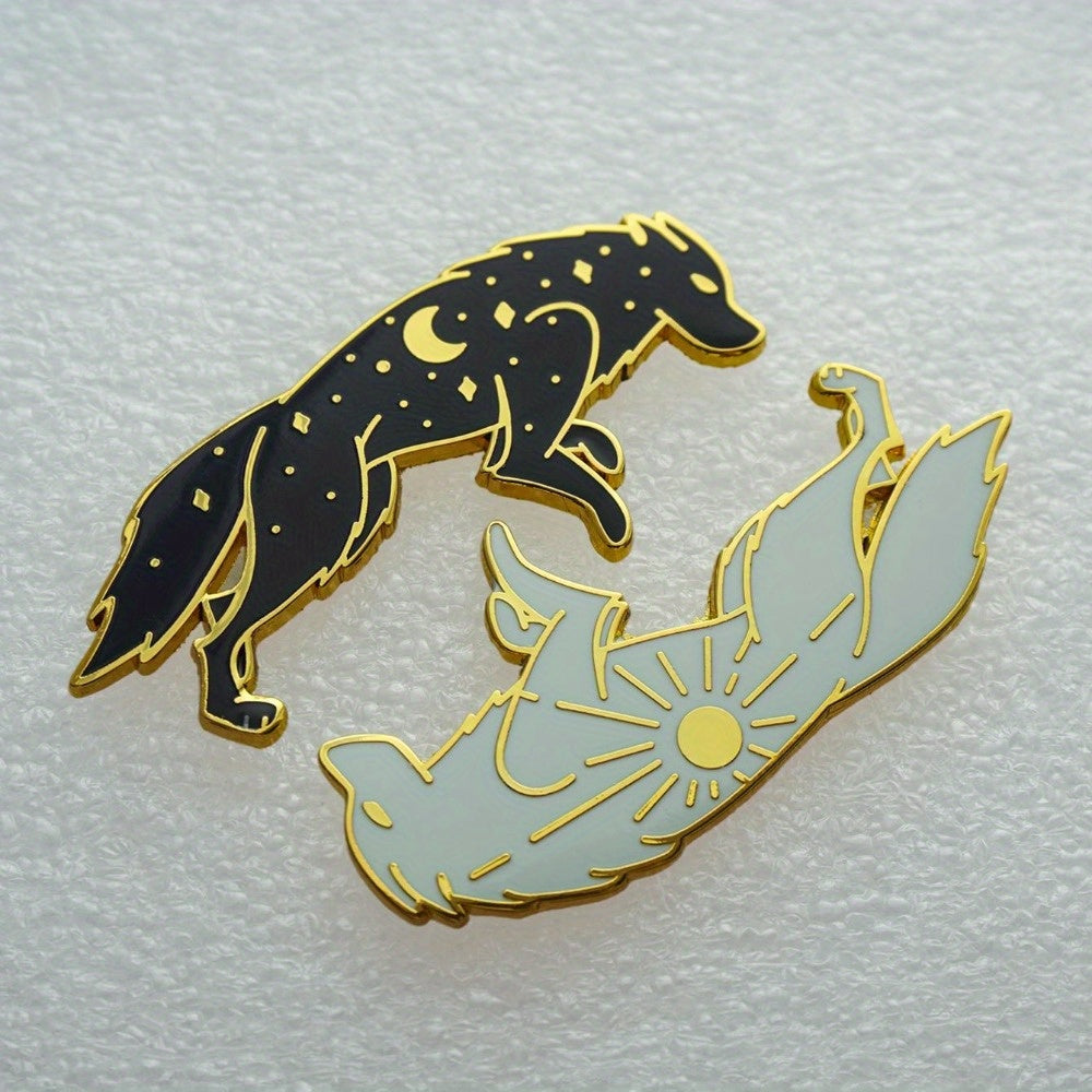 1pcs Sun and Moon Wolf Lapel Hard Enamel Metal Badges Lapel Pin for Men and Women Jackets Jeans
