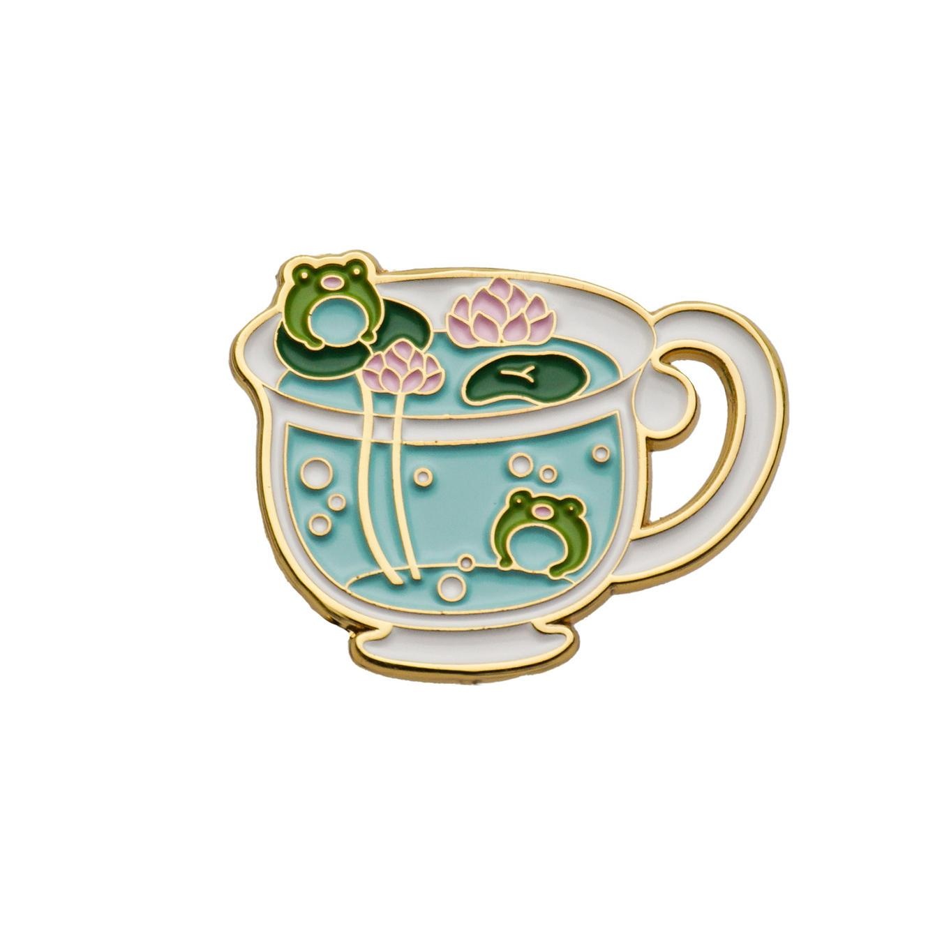 Animal Frog Lotus Leaf Cup Soft Enamel Brooch
