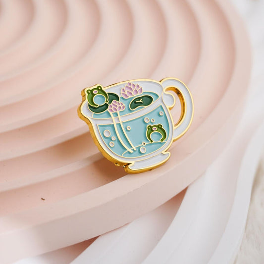 Animal Frog Lotus Leaf Cup Soft Enamel Brooch