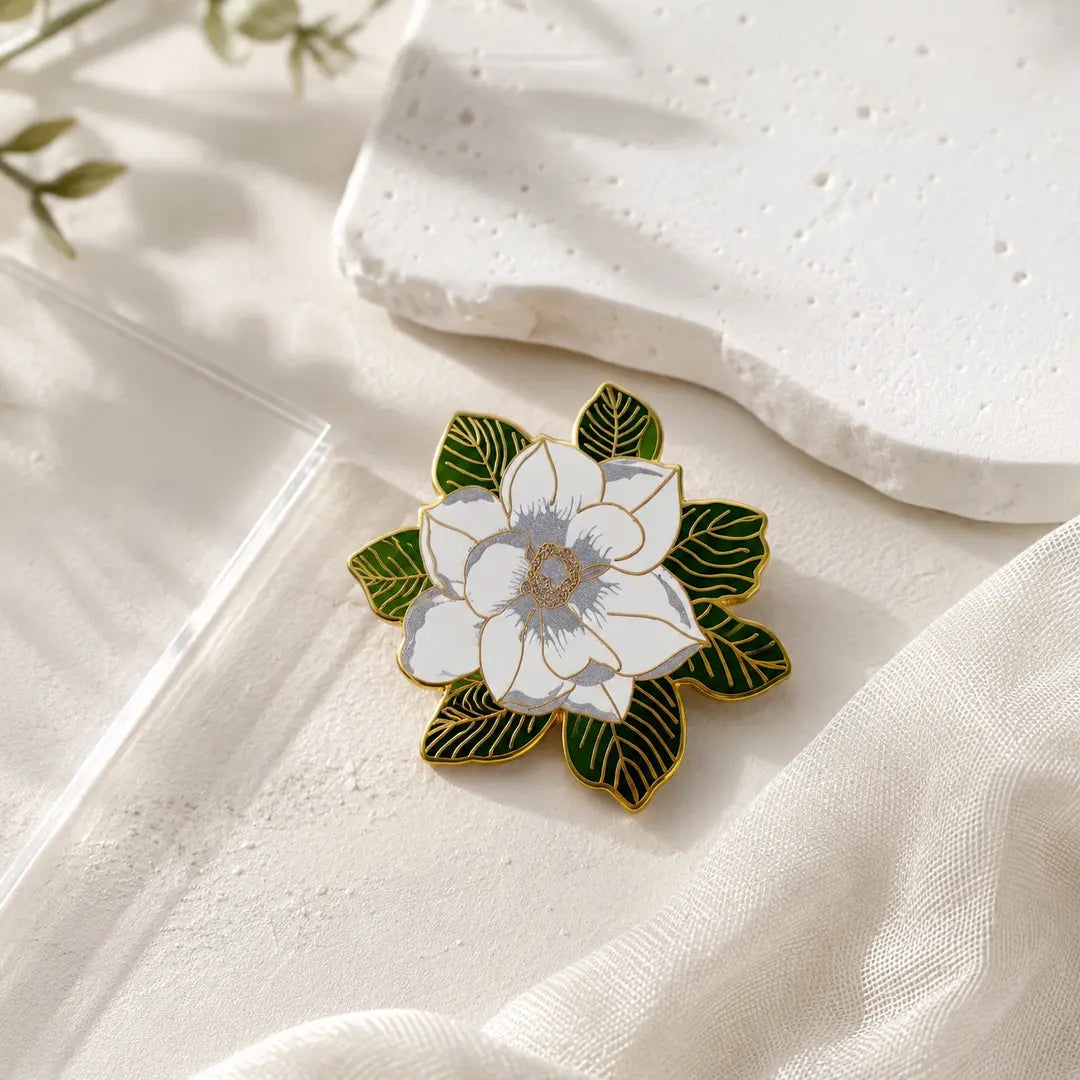 Magnolia Flower Enamel Brooch