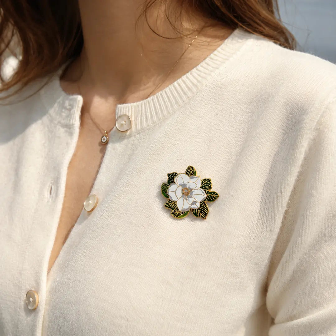 Magnolia Flower Enamel Brooch