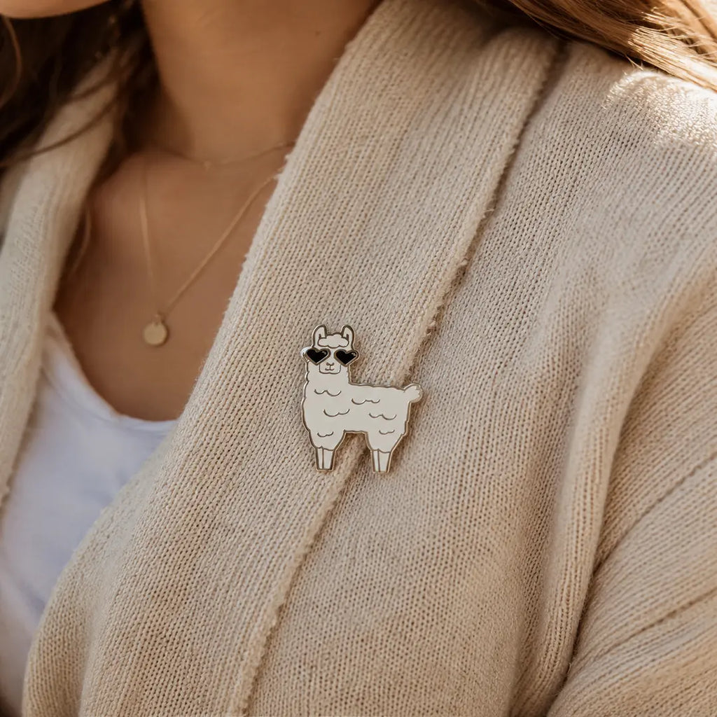 Heart Sunglasses Alpaca Enamel Brooch Pin