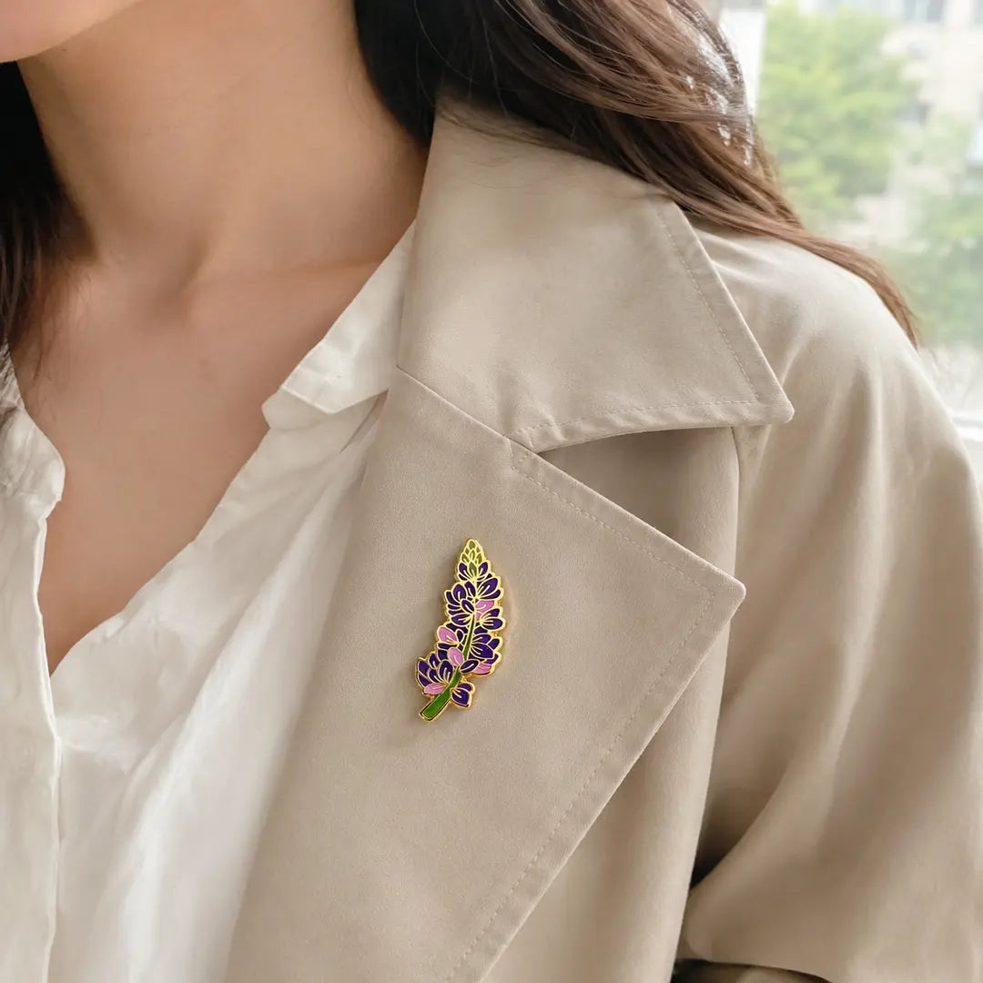 Lavender Flower Enamel Brooch Pin