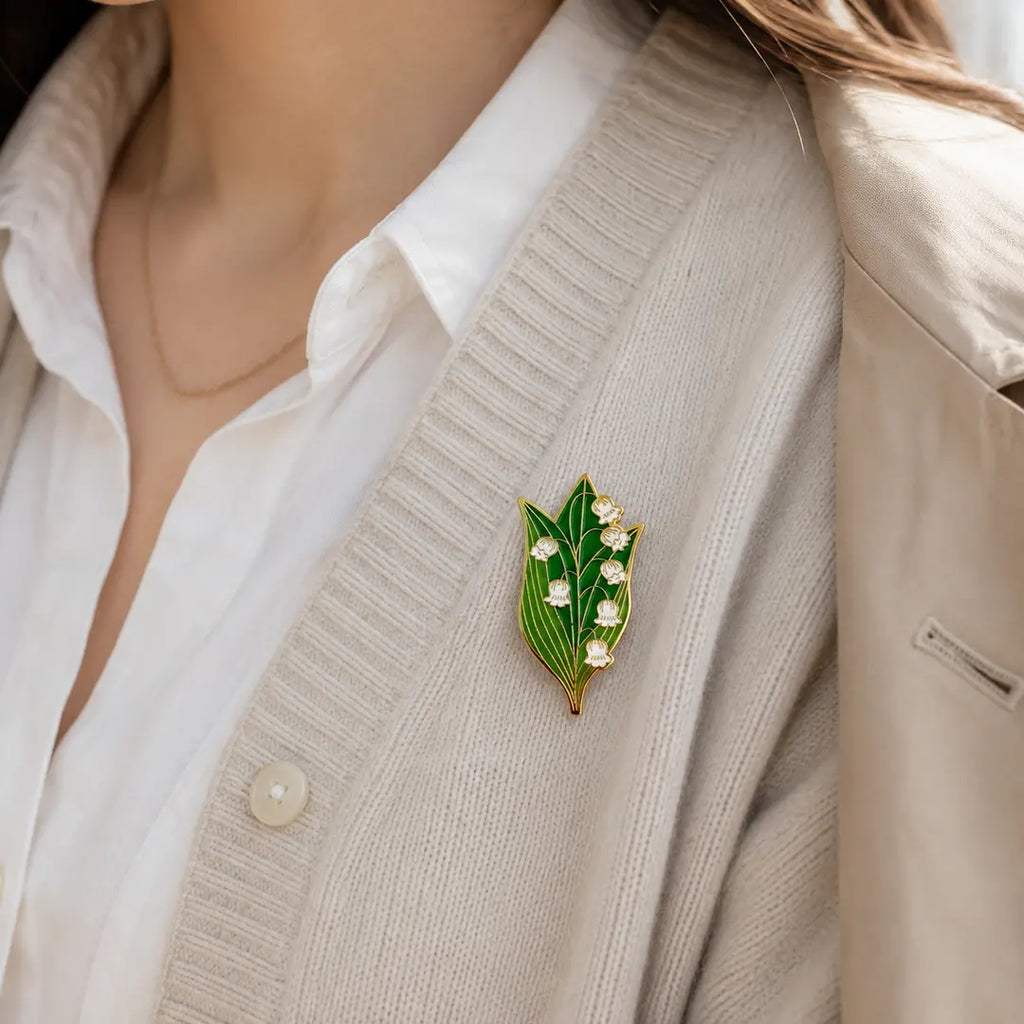 Lily of the Valley Enamel Brooch Pin