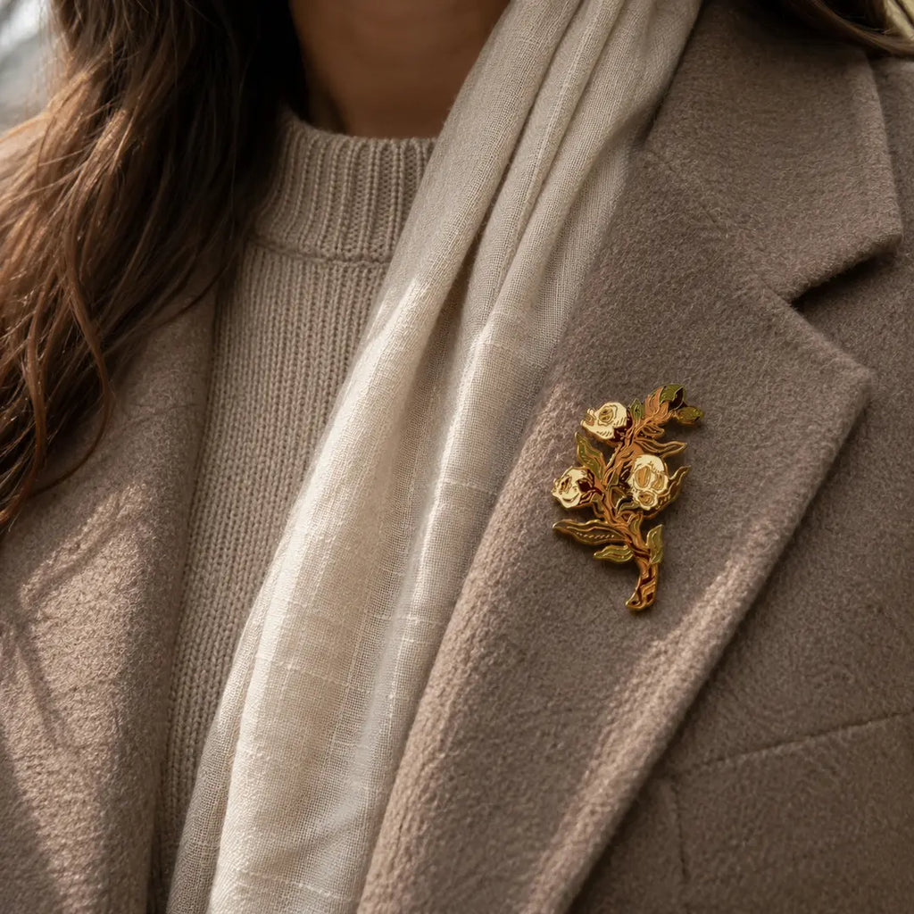 Cotton Flower Enamel Brooch Pin