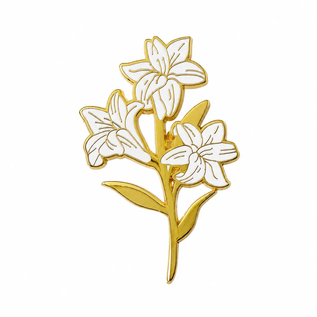 White Lily Enamel Brooch Pin
