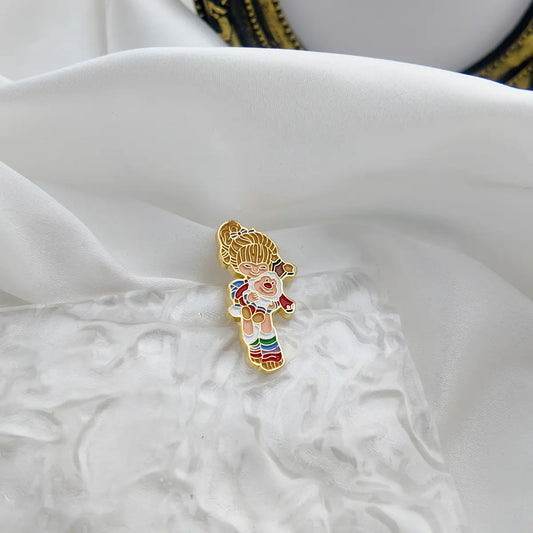 Cute Retro Girl Enamel Brooch