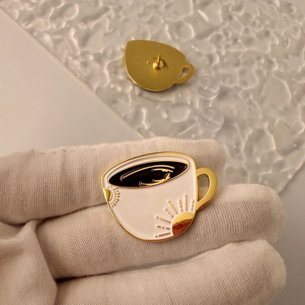 Coffee Cup Enamel Brooch Pin Set