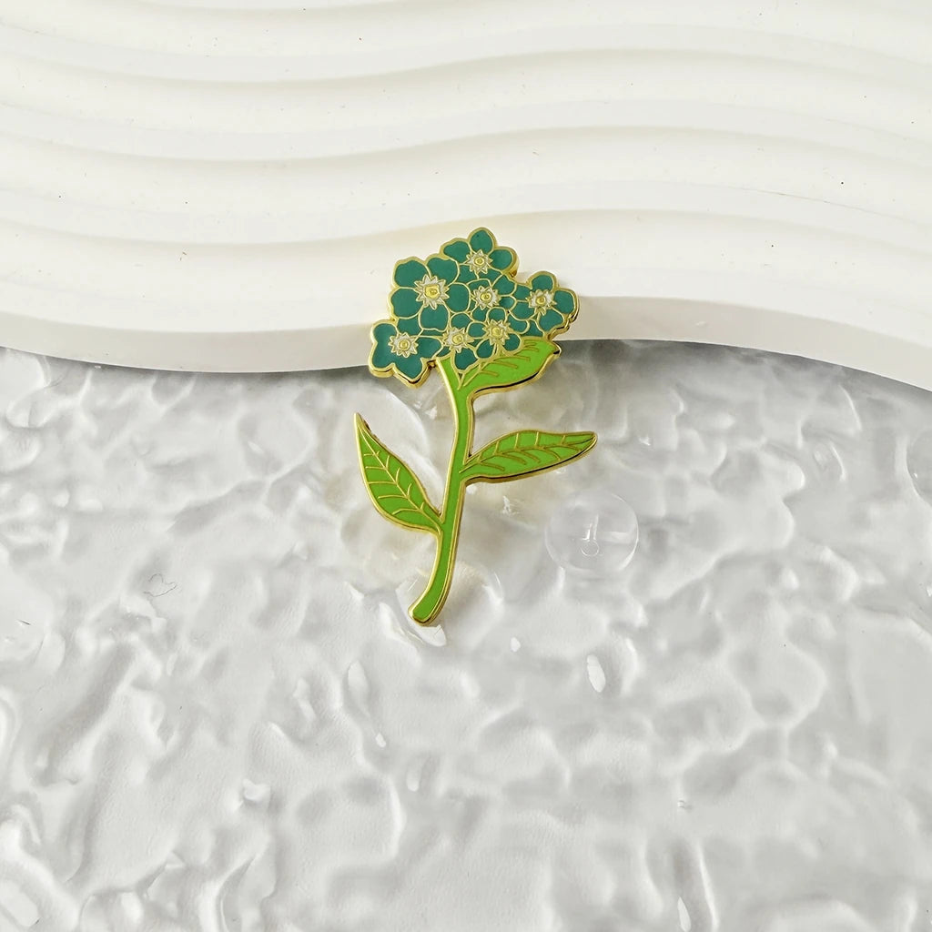 Forget-Me-Not Flower Enamel Brooch Pin