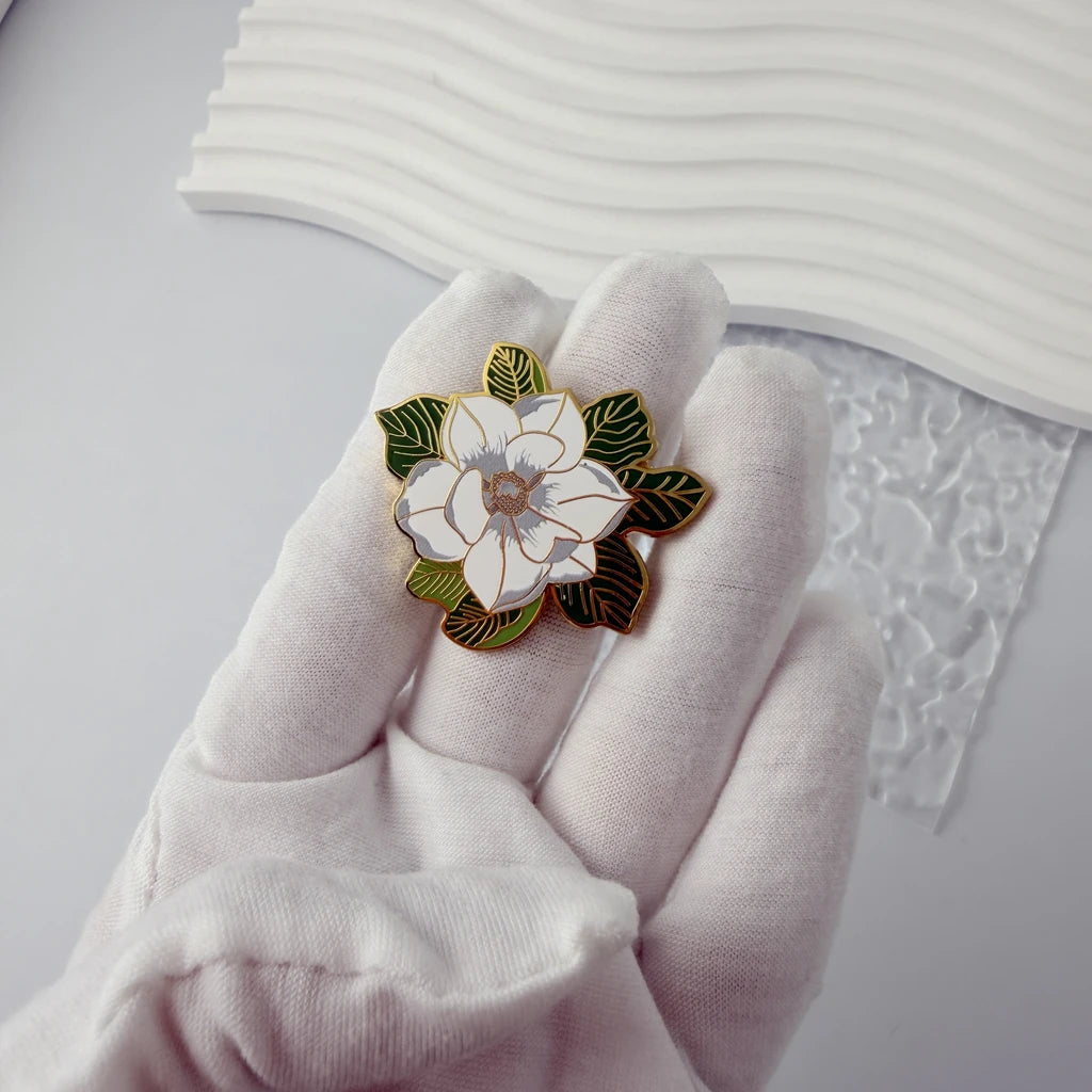 Magnolia Flower Enamel Brooch