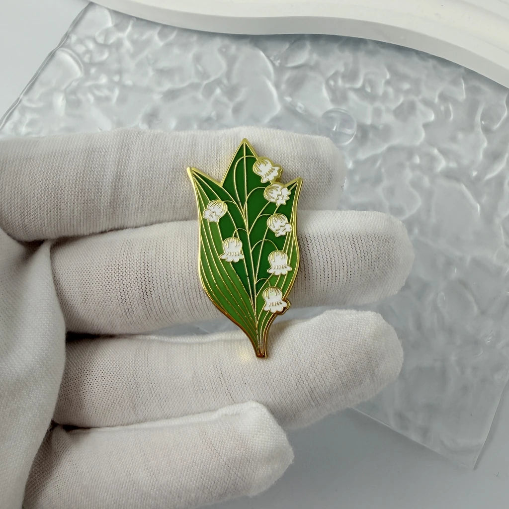 Lily of the Valley Enamel Brooch Pin