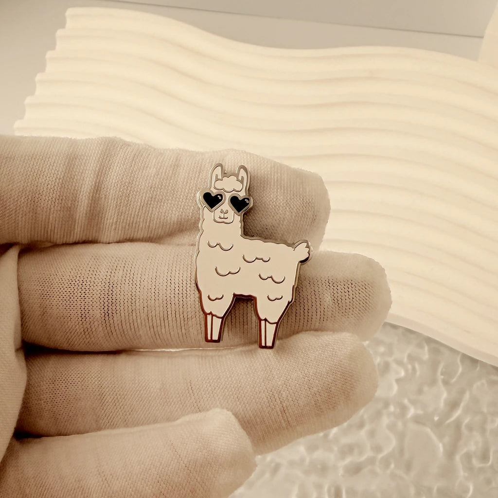 Heart Sunglasses Alpaca Enamel Brooch Pin