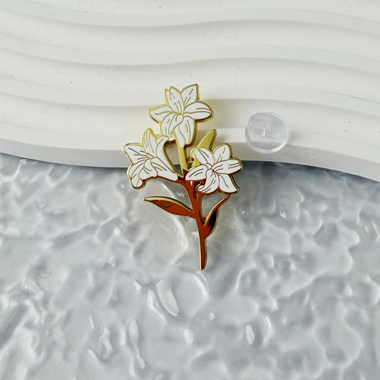 White Lily Enamel Brooch