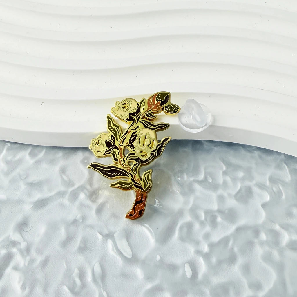 Cotton Flower Enamel Brooch Pin