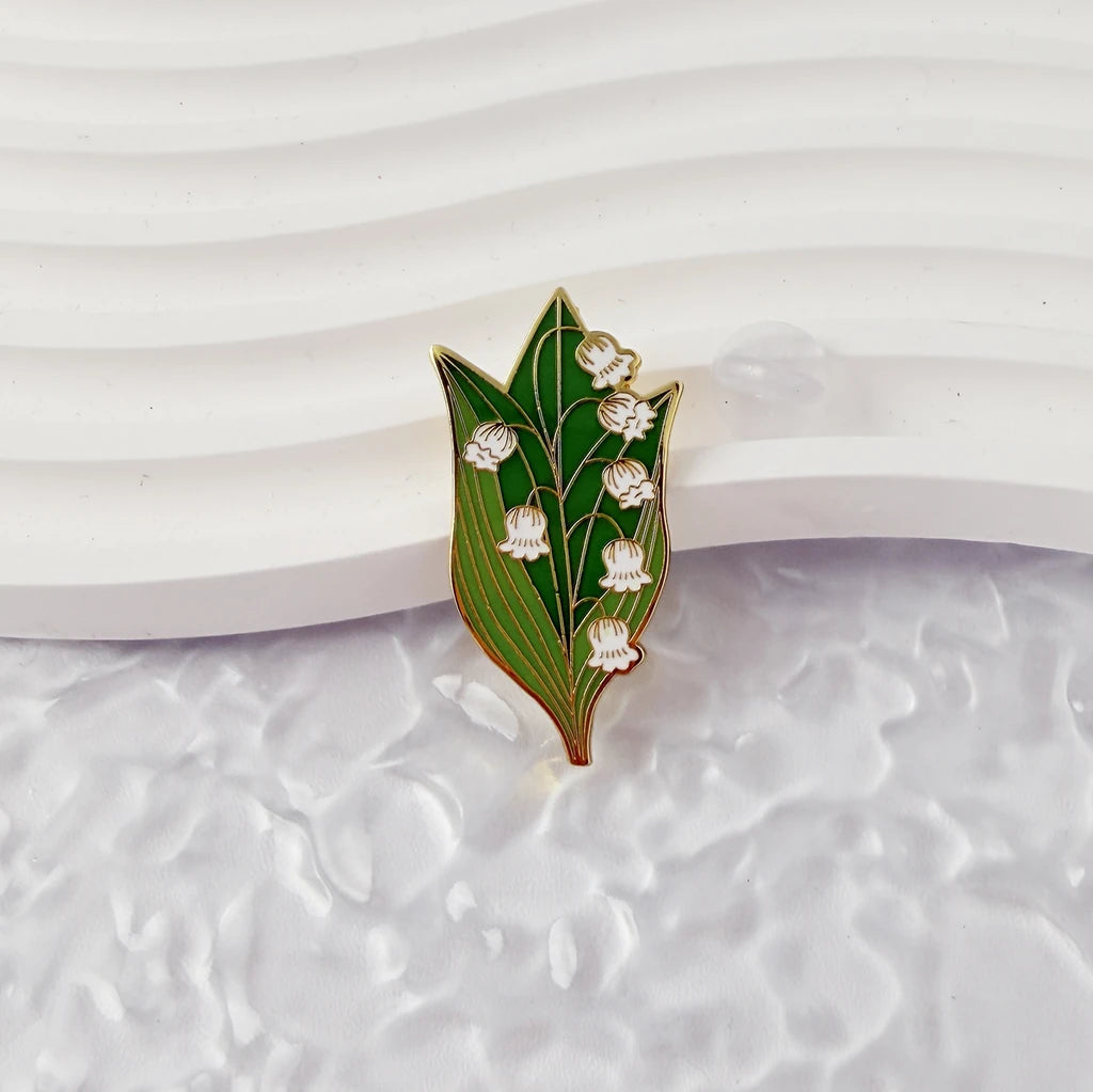 Lily of the Valley Enamel Brooch Pin