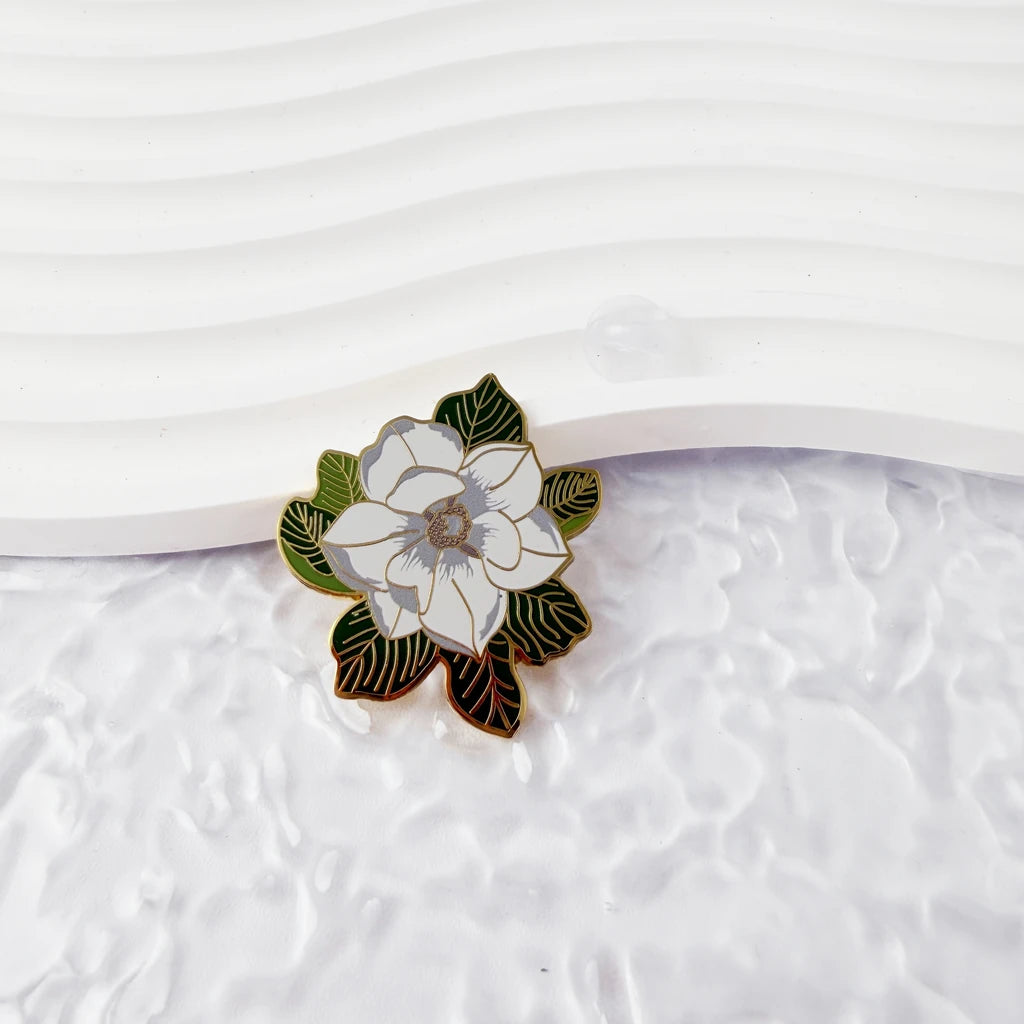 Magnolia Flower Enamel Brooch
