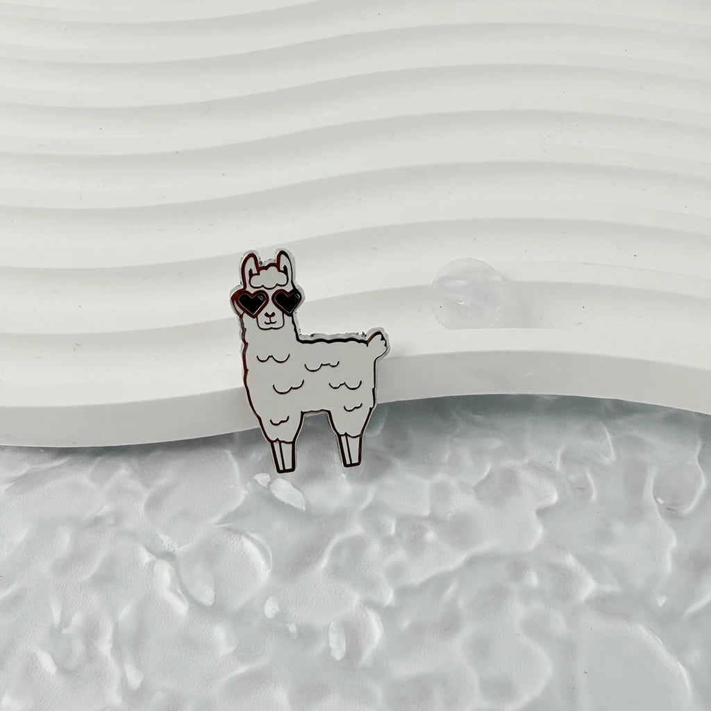 Heart Sunglasses Alpaca Enamel Brooch Pin