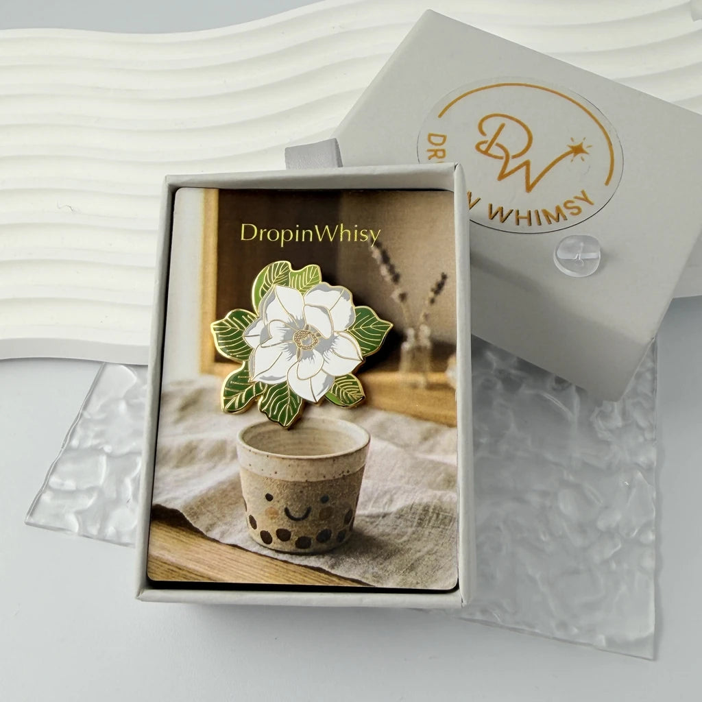 Magnolia Flower Enamel Brooch