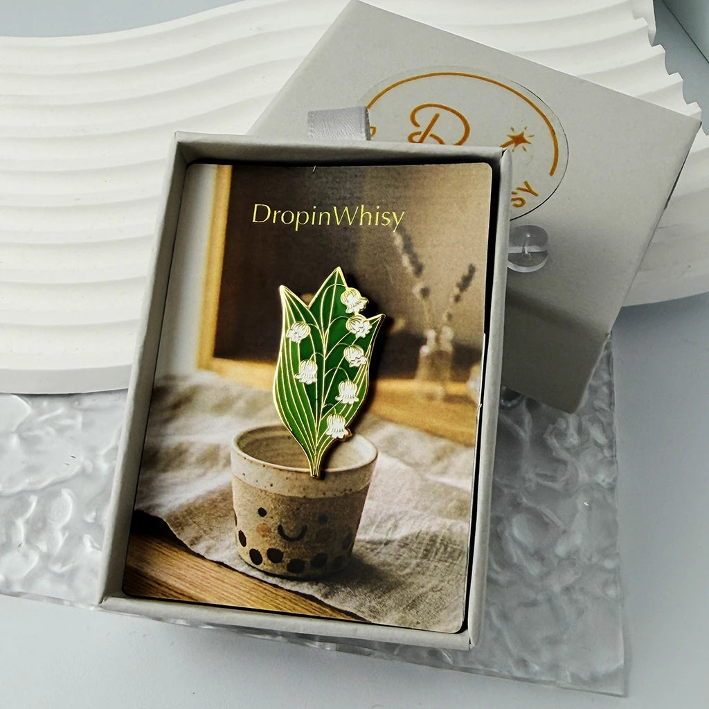 Lily of the Valley Enamel Brooch Pin