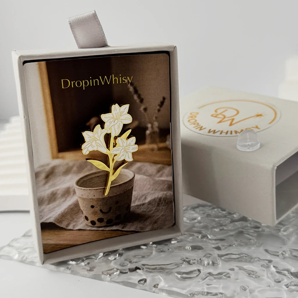 White Lily Enamel Brooch Pin