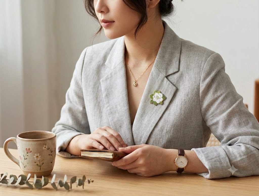 Magnolia Flower Enamel Brooch Pin - Exquisite Lapel Badge Accessories Gift
