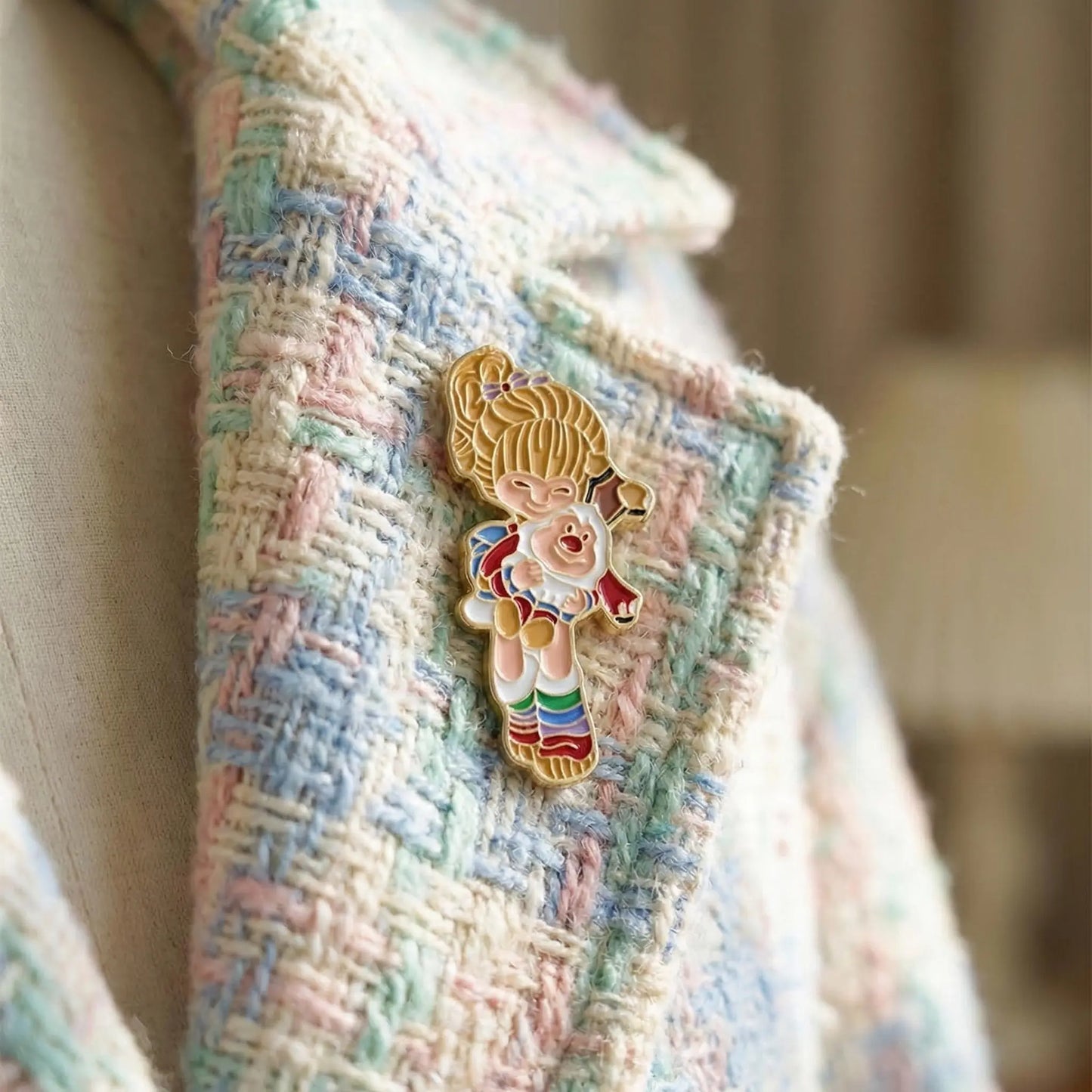 Cute Retro Girl Enamel Brooch
