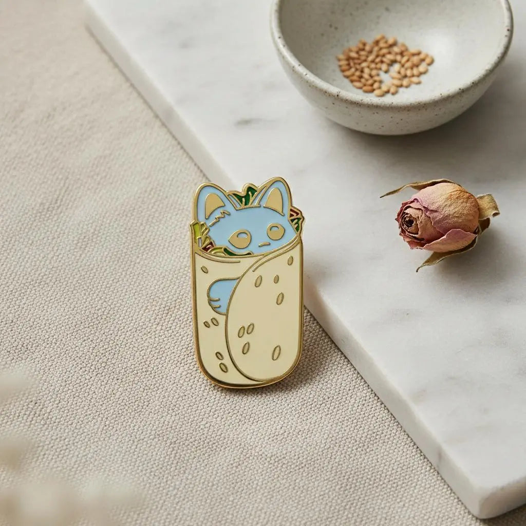 Cute Cat Burrito Enamel Brooch